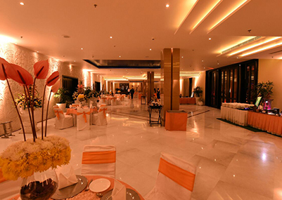 PRE-FUNCTION AREA - Large entry lobby with spotless white marble flooring, simple yet opulent, gives you the option for Indoor Pheras or Food Layout.
